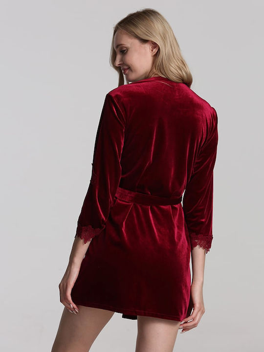 Chicret Winter Women's Velvet Robe with Nightdress Burgundy