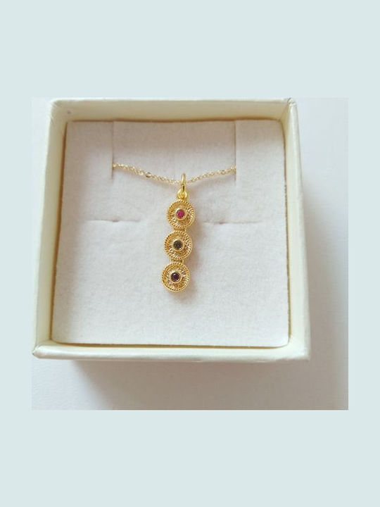 Byzantine Talisman Charm with Stones from Gold Plated Silver with Zircon Green