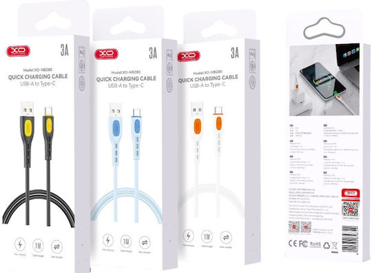 XO Nb280 USB 2.0 Cable USB-C male - USB-A Μαύρο 1m 16.005.0347