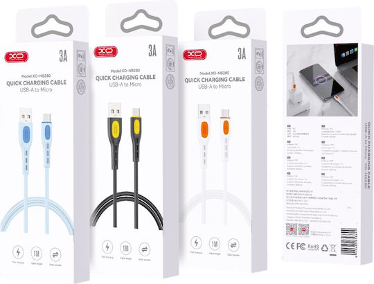XO Nb280 Regular USB 2.0 to micro USB Cable Λευκό 1m 16.005.0345 1τμχ