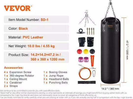 Vevor Leather Punching Bag 4.55kg 36.068cm Black