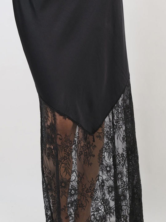 Satin Maxi Skirt in Black Color