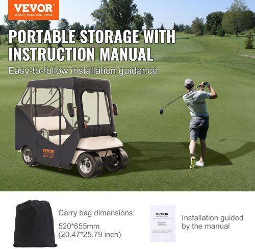 Vevor Golf Cover Polyester 600d Transparent Windows 2-Passenger Sunshade Dust Resistant Kshgefczgmdj7155kv0