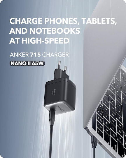 Anker Ladegerät ohne Kabel GaN mit USB-C Anschluss 65W Stromlieferung Schwarzs (PowerPort 715 Nano II )
