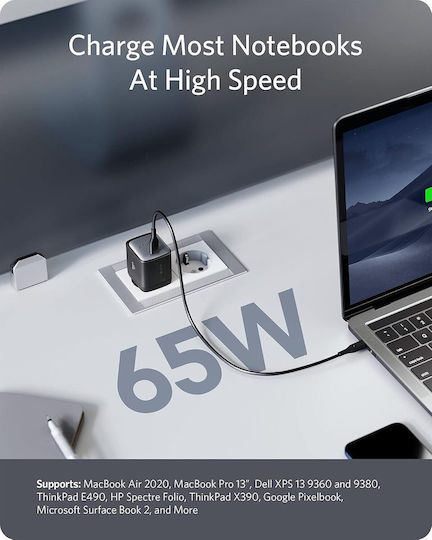 Anker Ladegerät ohne Kabel GaN mit USB-C Anschluss 65W Stromlieferung Schwarzs (PowerPort 715 Nano II )