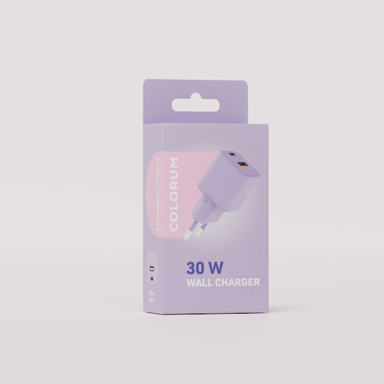 Colorum Charger with Built-in Cable 30W Power Delivery Purple (GSM178775)
