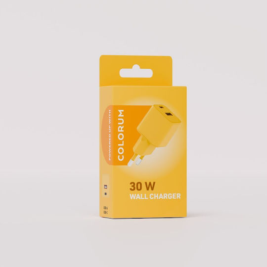 Colorum Φορτιστής με Ενσωματωμένο Καλώδιο 30W Power Delivery Κίτρινος (GSM178774)