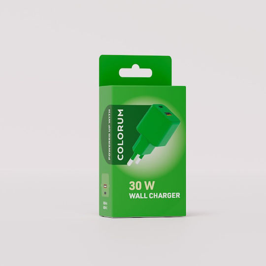Colorum Φορτιστής με Ενσωματωμένο Καλώδιο 30W Power Delivery Πράσινος (GSM178773)