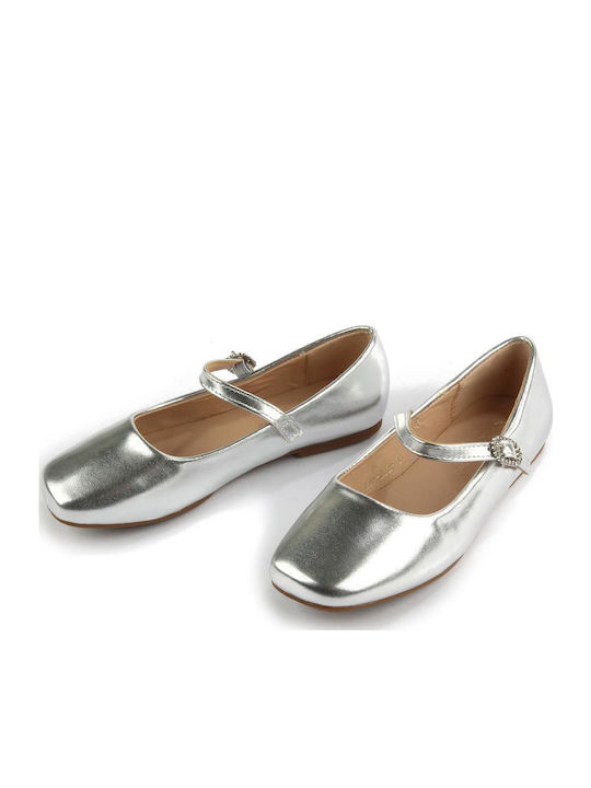 Kids Ballerinas with Adjustable Metal Clasp Silver