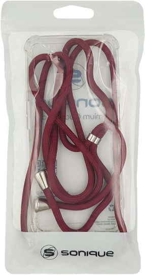 Sonique Armor Clear Silicone Case with Cord for Xiaomi 14t Pro Burgundy