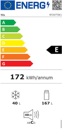 TCL Kühlschrank mit Doppeltür 207Es H144xB54.5xT55cm. Gray RF207TSE1