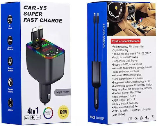 FM Car Transmitter Y5 with Bluetooth / Type-C / USB