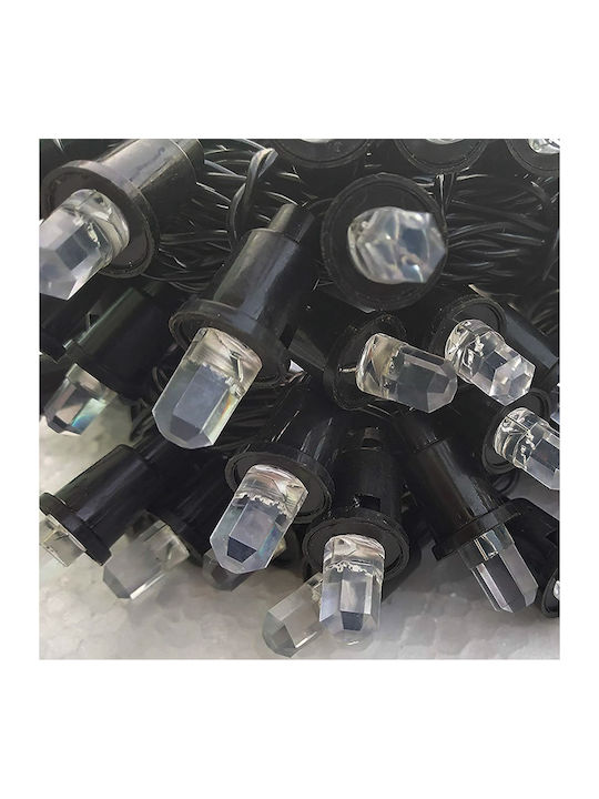 240 Christmas LED Lights Hexagonal Head Diamonds 50m 220v Warm White Series Black Cable