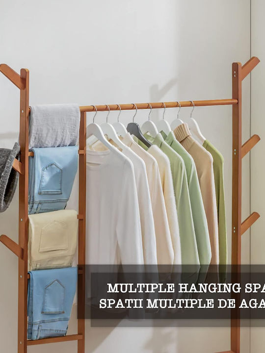 Quasar Wheeled Floor Garment Rack made of Bamboo Brown 100x35x155cm
