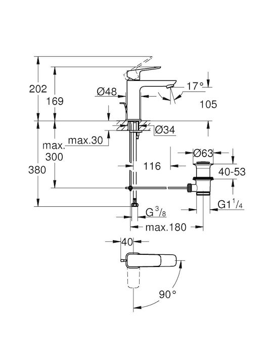 Grohe Αναμεικτική Μπαταρία Νιπτήρα Μαύρη