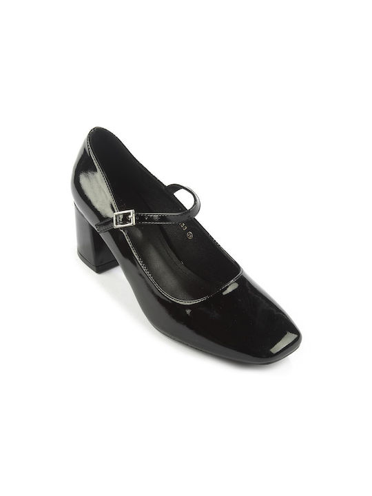 Fshoes Patent Leather Black Medium Heels