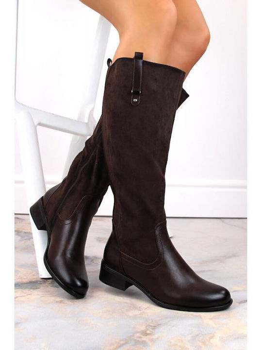 Women's Boots with Zipper & Fur Brown
