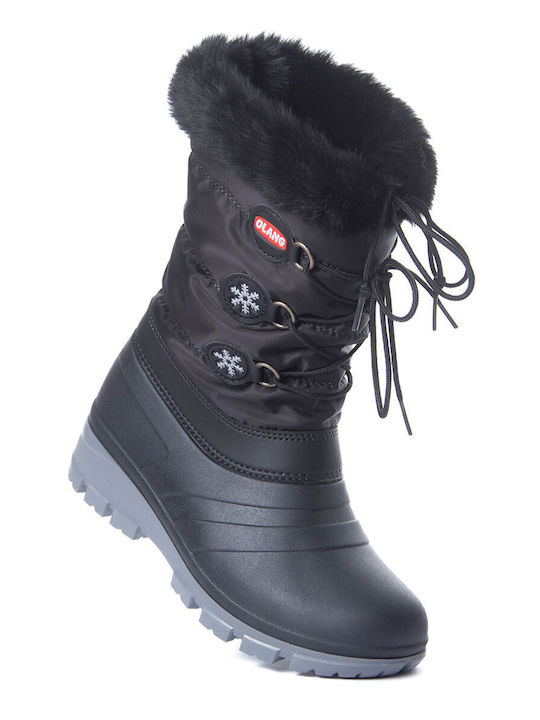 Synthetic Leather Snow Boots with Laces Patty Black
