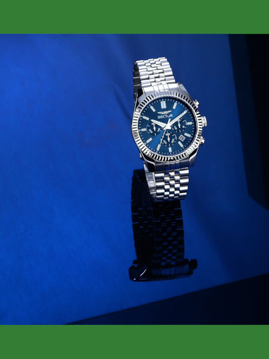 Sector Ανδρικό Ρολόι 41mm Χρονογράφος Μπαταρίας με Ασημί Μεταλλικό Μπρασελέ