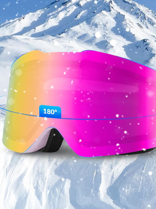 Qunature Ski & Snowboard Goggles Kids Pink with Lens in Pink Color