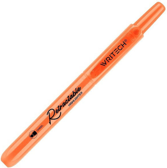 Writech Highlighter Marker Button Flat 1-4mm Retractable Neon Orange 545694