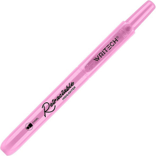 Writech Μαρκαδόρος Υπογράμμισης Κουμπί Πλακέ 1-4mm Retractable Pastel Pink 545748