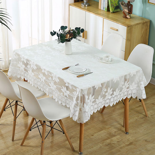 Luxury Embroidered Solid Lace Tablecloth Rectangular for 4 6 People 130 x 180 cm White