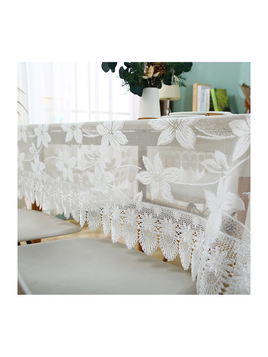 Față de masă dreptunghiulară din dantelă solidă brodată de lux pentru 4-6 persoane 130 x 180 cm albă