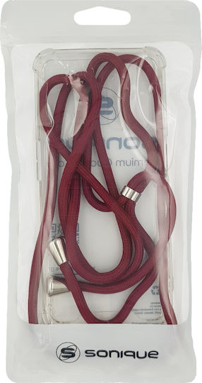 Sonique Armor Clear Silicone Case with Cord for Motorola Moto G72 Burgundy