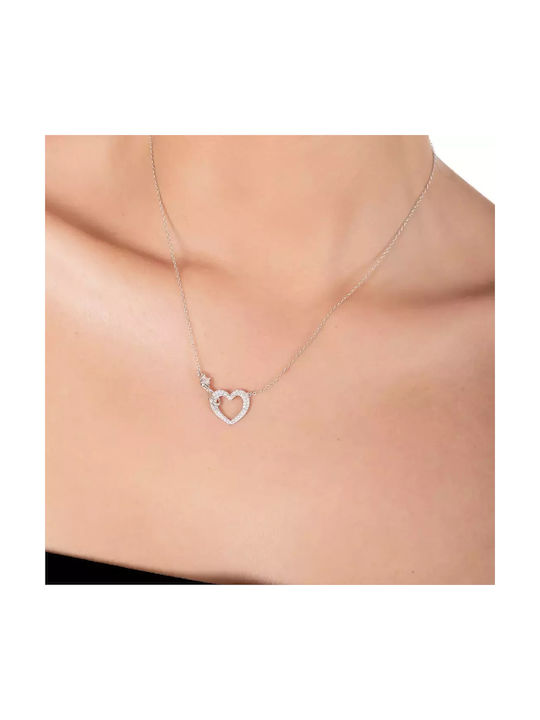 Oxzen Necklace with design Heart from Silver with Zircon