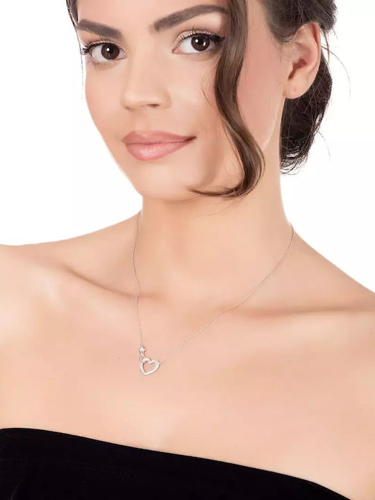 Oxzen Necklace with design Heart from Silver with Zircon