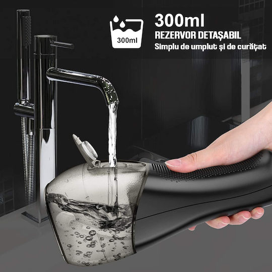Figga Oral-f101 Irigator Profesional Portabil pentru Curățarea Dentară cu 8 Capete, Baterie 2500 mAh, 5 Viteze, Rezervor de 300 ml, Rezistent la Apă IPX7, Protecție la Supraîncălzire, Geantă de Depozitare, Negru