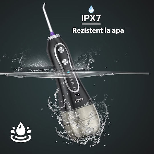 Figga Oral-f101 Irigator Profesional Portabil pentru Curățarea Dentară cu 8 Capete, Baterie 2500 mAh, 5 Viteze, Rezervor de 300 ml, Rezistent la Apă IPX7, Protecție la Supraîncălzire, Geantă de Depozitare, Negru