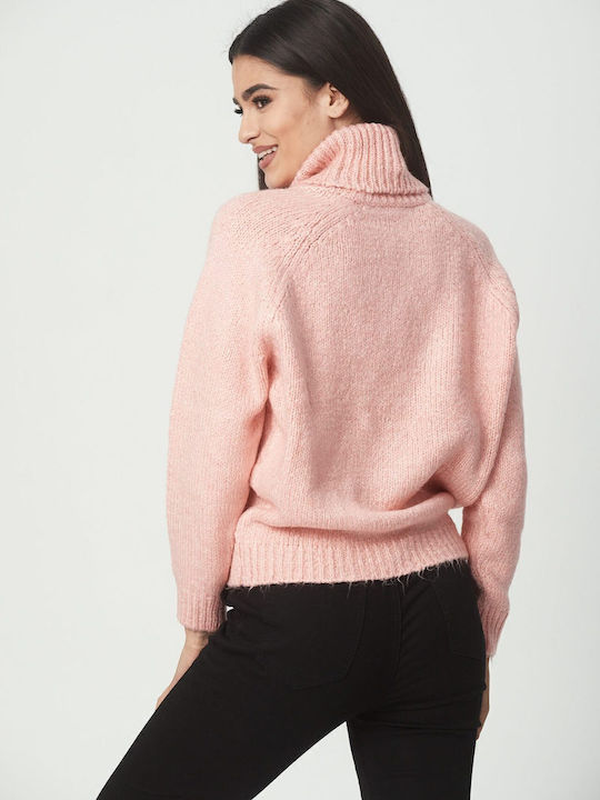 Women's Long Sleeve Sweater Woolen Turtleneck Pink