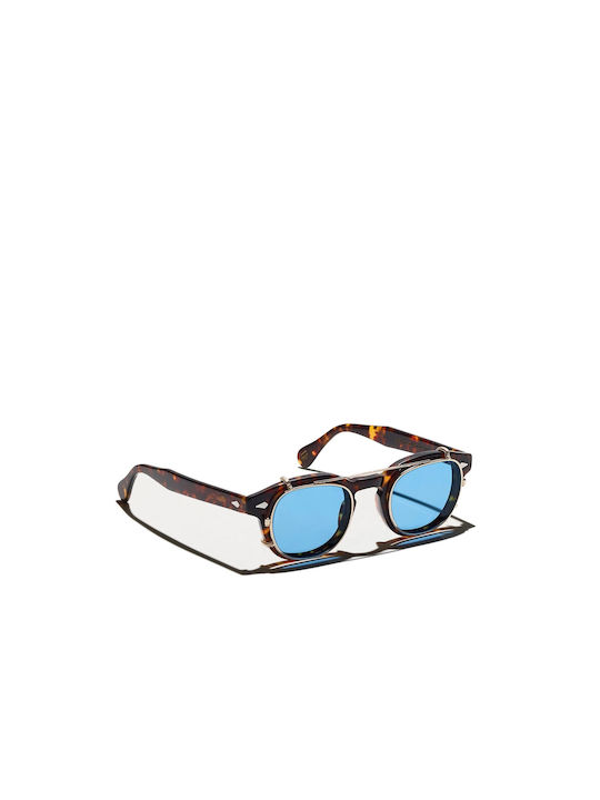 Moscot Cliptosh Men's Sunglasses with Transparent Plastic Frame and Light Blue Lens