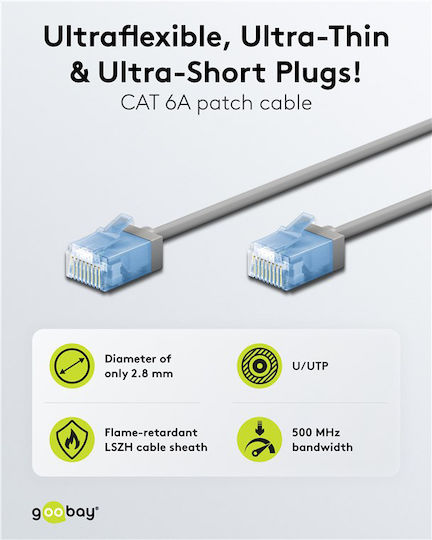 Goobay U/UTP Cat.6a Ethernet Network Cable 0.25m Gray 1pcs