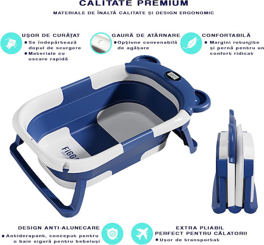 Figga Foldable Baby Bath with Thermometer Blue