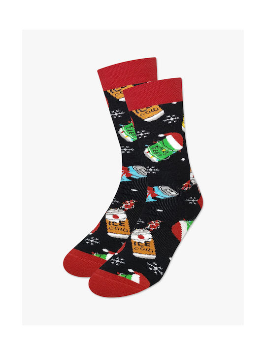 Nodo Christmas Terry Sock Designs Christmas Drinks Black