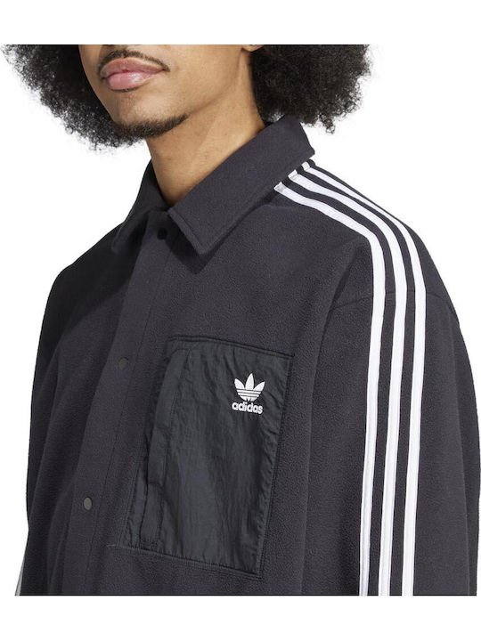 Adicolor Polar Fleece Shirt Μακρυμάνικo Πουκάμισο σε Κανονική Γραμμή Ριγέ Black