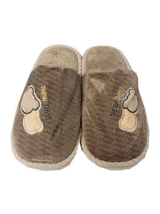 Winter Women's Slippers with Fur Brown