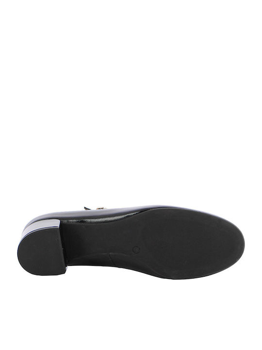 Leder Pumps mit flachem Absatz Schwarz