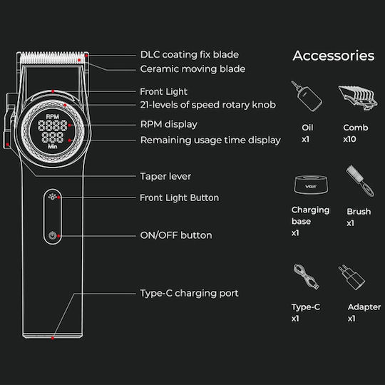 VGR Professional Rechargeable Hair Clipper Gray V-001