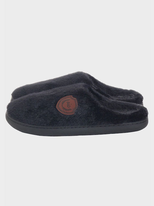 Men's Slipper Monochrome Fluffy Look Black