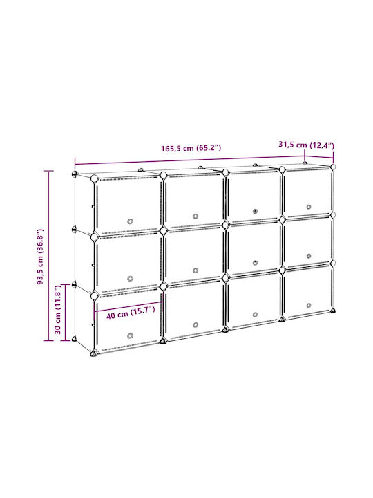 vidaXL Пластмаса Кутия за съхранение с капак Черен 93.5x31.5x93.5см 12бр