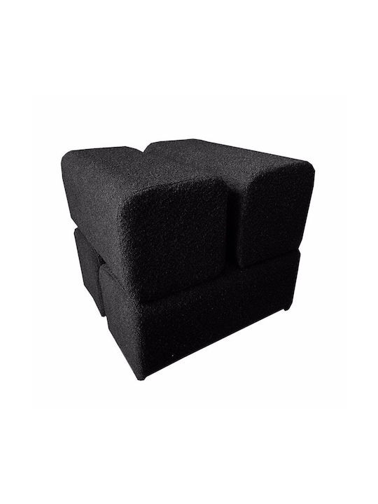 Stool For Living Room Cheval Black Velvet-Black Metal 45x45x42cm