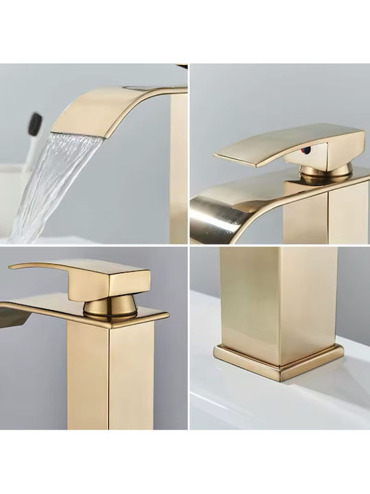 Naron Mixing Tall Waterfall Sink Faucet Gold