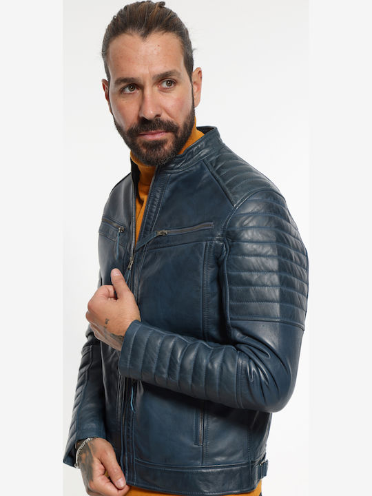Geci barbati Piele Biker Albastru