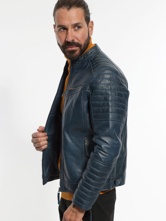 Geci barbati Piele Biker Albastru