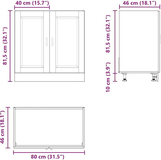 Ντουλάπι Νεροχύτη Γκρίζο Σονόμα 80x46x81.5εκ.