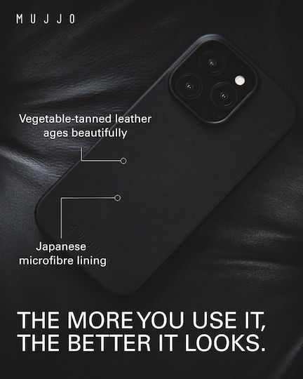 Mujjo Back Cover Δερμάτινο 1mm Μαύρο (iPhone 16 Pro Max)